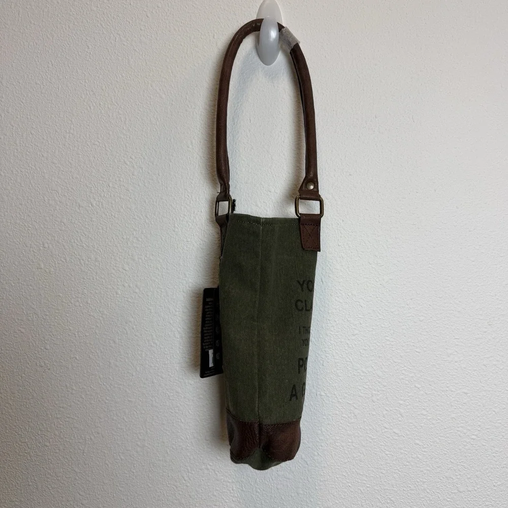 Mona B Up-Cycled Canvas Wine Carrier Gift‎ Bag Yoga Class, Pour A Glass